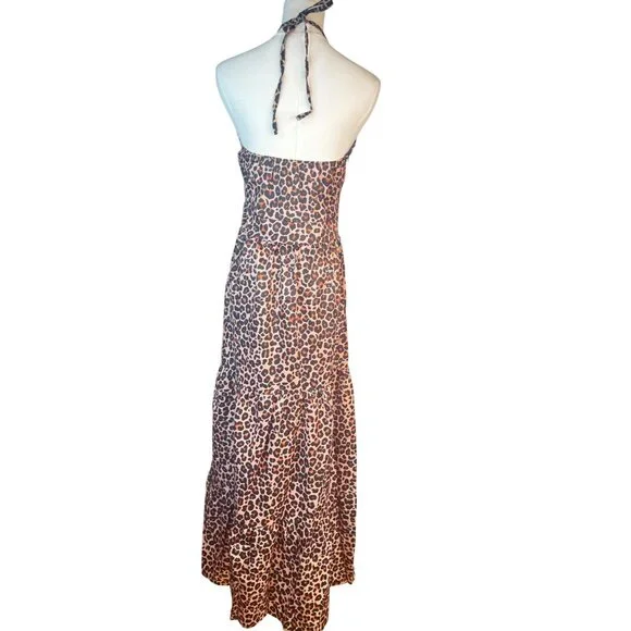 2/$50 NEW Leopard L Print Halter Boho Maxi Dress Butterfly Design Sleeveless - Picture 10 of 16